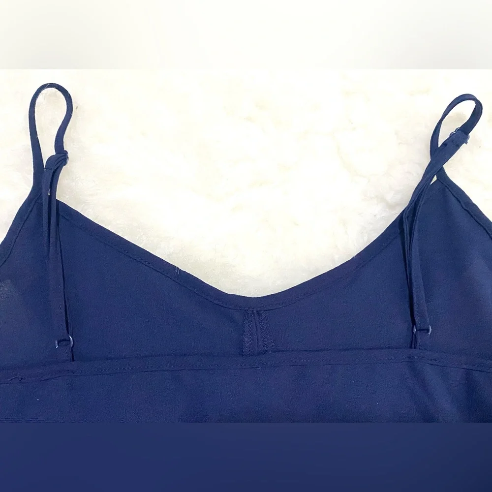 Paper Crane Womens S Solid Navy Blue Sheer Ruffle Cami Top Boho-chic Preppy - Picture 12 of 16